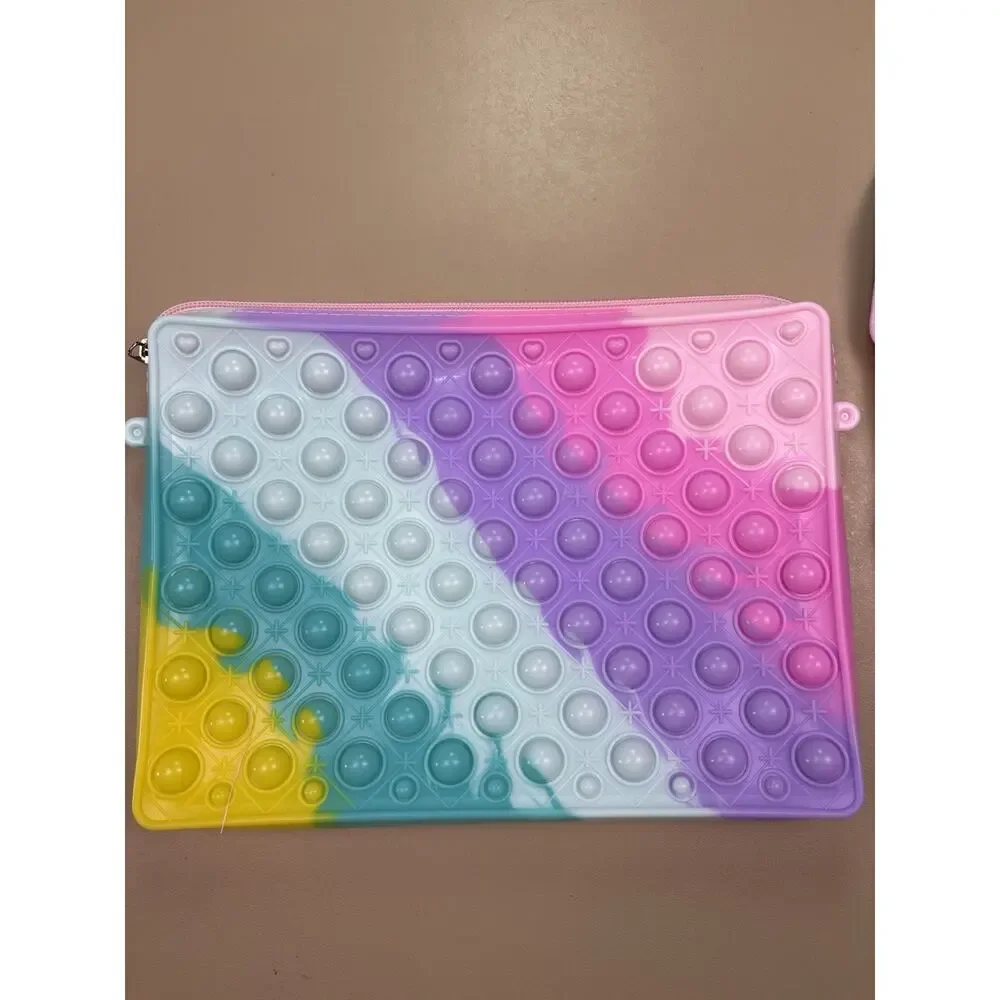 Pastel Rainbow Pop It Crossbody Bag Fidget Purse Silicone Zipper NWOT Strap